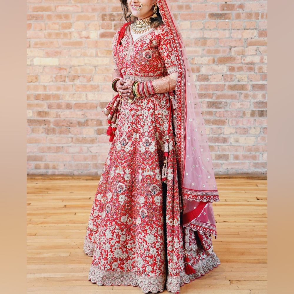 Manyavar Rani Pink Floral Embroidered Lehenga Indian wedding dress